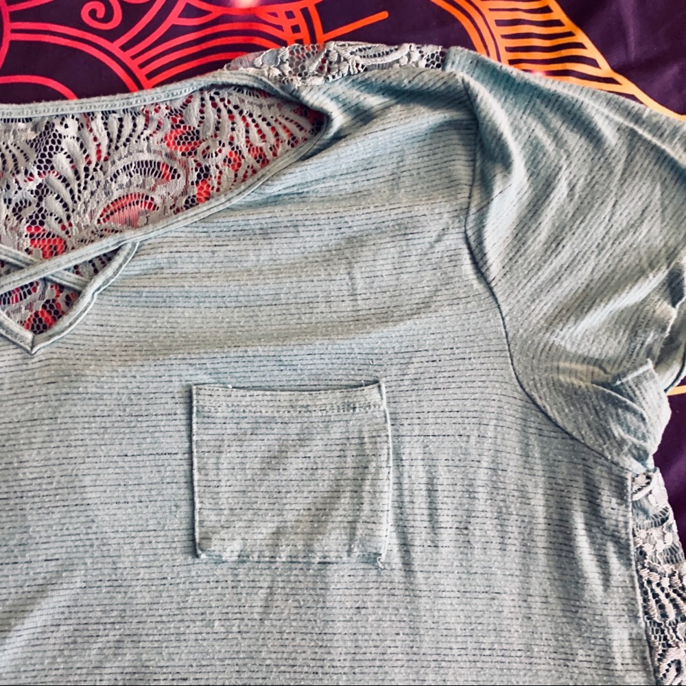 ❌SOLD❌PLUS! Seafoam Green Tee-Shirt w/Lace Detail